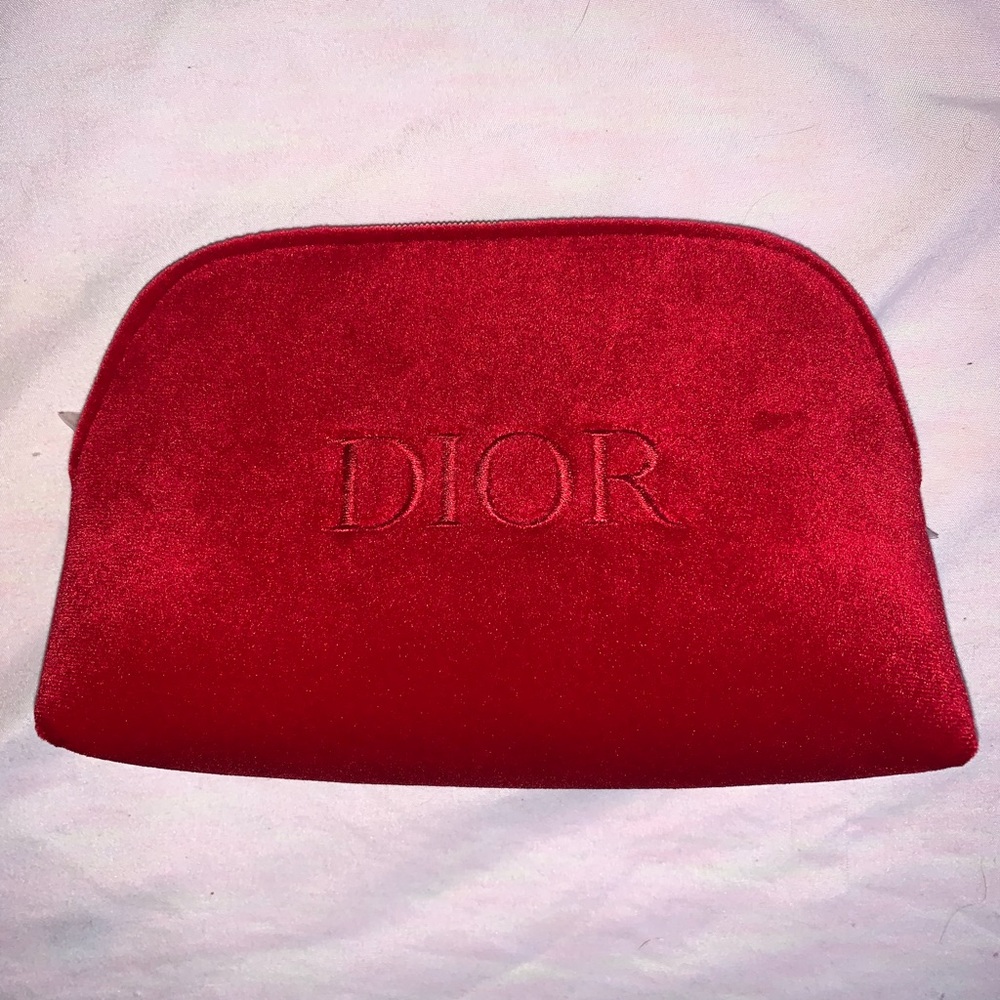 Authentic ✨DIOR✨ cosmetic bag make-up bag case velour velvet soft red